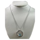 10k White Gold Blue Topaz & Diamond Ladies