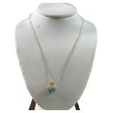10k Yellow Gold Blue Topaz & diamond Hear Necklace