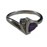 10K White Gold Amethyst & Diamond Ring