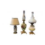 3 Vintage Lamps, Porcelain Hand Painted