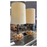 2 Mid Century Hand Painted Amber Glass Lamps