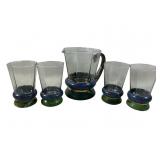 Mackenzie Childs Hand Painted Glass Pitcher & C