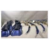 4 snorkel sets, 2 sets of snorkel fins