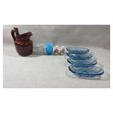 Vtg anchor hocking blue glass banana split dishes,