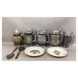 Vtg Avon Lidded Beer Steins,Avon Collectible Plate