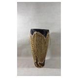 Vtg hand made African animal fur standing drum