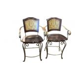 2 Wood Wrought Iron Swivel Bar Stools