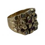 14k Gold Ruby & Diamond Nugget Menï¿½s Ring