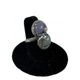 JOY Ladies Purple and Green Jade 925 Silver Ring