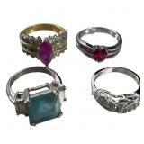 4pc Ladies .925 Silver Gemstone Rings
