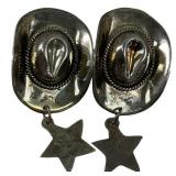 TAXCO MEX 925 SILVER COWBOY HAT EARRINGS