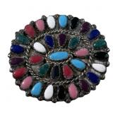 Signed Sterling Petti Point Multi Stone Zuni