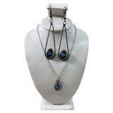 3 Pc Set Sterling Zuni Inlay Earrings & Necklace
