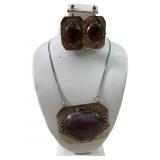 3 PC STERLING SILVER AGATE HAND CRAFTED SET