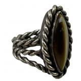 Vintage Rope Design Tiger Eye Sterling Silver Ring