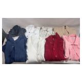 8 ladies sweaters/ button up shirts size medium