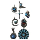 8 Signed Sterling Silver Native American Pendants