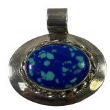 Large Signed Sterling Silver Azurite Pendant