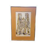 Reims II Cathedral of France Pencil Signed by