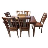 Wooden Dining Table with 6 Chairs and a Leaf