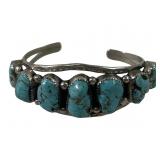 Signed Turquoise Chunk Nickel Silver Navajo Cuff
