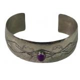 Signed Sterling Silver Navajo Cuff Bracelet