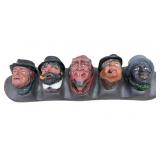 Antique Chalkware 5 Figural Head Pipe Holder