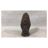 Handcarved Wooden Bust with Textured Headpiece, 7
