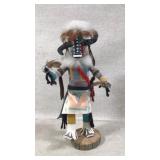 Handcrafted Zuni Buffalo Kachina Doll on Wooden Ba