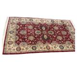 Handmade Wool Persian Style Rug with Red Floral Mo