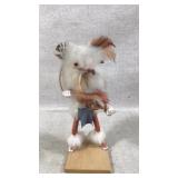 Owl Dancer Figurine with Feathers on Wooden Base