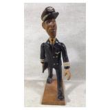 Hand-Carved Wooden Pilot Figure on Base, 16 Inches