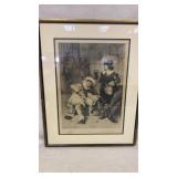 Framed Etching Depicting Three Figures in 17th Cen