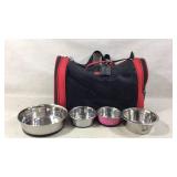 Black and Red Pet Carrier w/ Stainless Steel Bowl