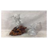 Crystal Eagle Sculptures on Wood and Glass Bases