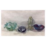 Four Murano Glass Art Sculptures Including Fish, B
