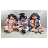 3 vtg 20" collectable porcelain dolls
