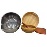Large Stainless Steel Serving Bowls,Bamboo Bowl
