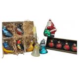 Vintage Glass Blown Santa, Songbirds, Ornaments