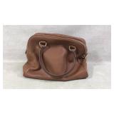 Brown Leather Handbag With Gold-Tone Accents