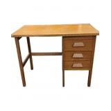 Antique Oak Pupils Student 3 Drawer Desk