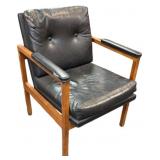 Mid-Century Wooden Armchair With Black Cushions