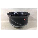 Large Black Swirl Glass Bowl With White Design
