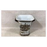 Hexagonal Ceramic Vase with Scenic Brown Pattern