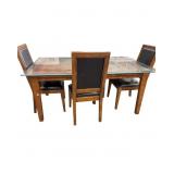 Wood Dining Set with Glass Top Table and 4 Chairs