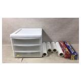 Plastic Drawer Unit with Plastic Wrap Rolls