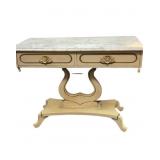 Marble-Top Console Table with Lyre Base and Drawer