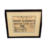 Framed 1963 JFK Assassination Newspaper Front Page