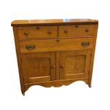 Oak Wash Stand with Drawers and Cabinet Doors