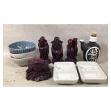 Ceramic Bowls, Soy Plate Set, Figures, and Decor